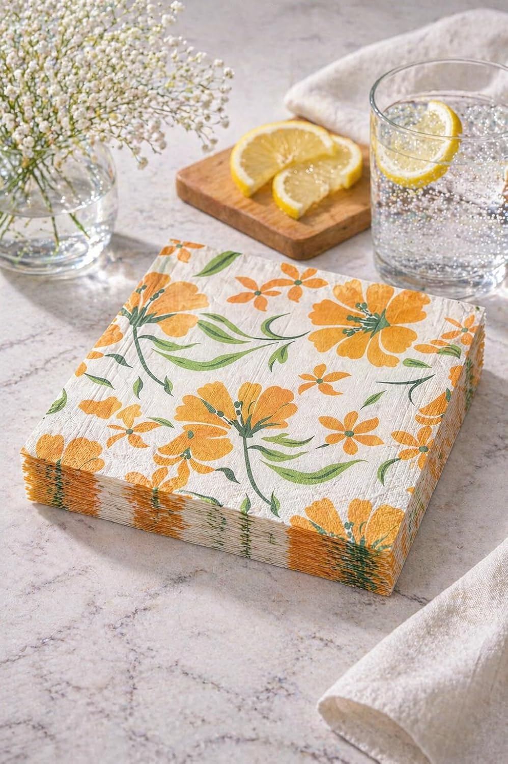 Airlaid 12×12" Yellow Mustard Floral, view 7